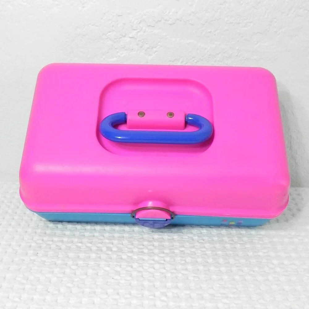 Caboodles Jewelry Make Up Storage Case Vintage Retro Pink Blue